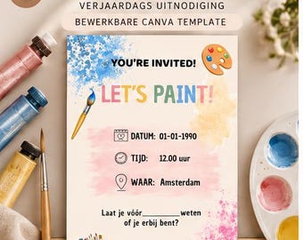 Editable Birthday Invitation Canva Template | Painting Party Invitation | Digital Kids Party Invitation | DIY Invitation