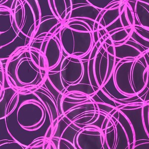 May include: Abstract pattern featuring overlapping, neon pink circles on a dark purple background. The design creates a sense of movement and depth, with varying sizes and densities of the circular shapes. The overall effect is modern and eye-catching.