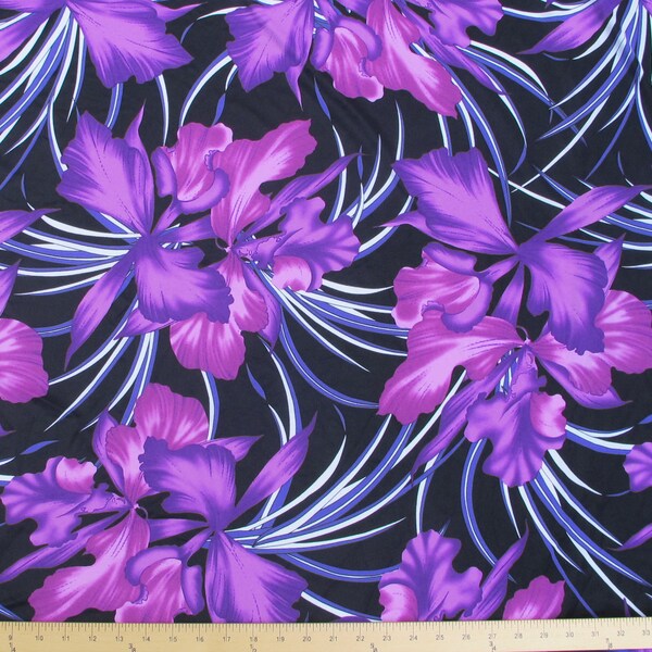 Lycra Fabric Spandex nylon material - purple magenta white black floral - 24" X 56" inches- NEW perfect for swimwear bathing suits leotards