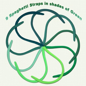 Spandex Spaghetti Träger in 9 Shades of Grün, 1/4 in breit, assort. Längen, für Badeanzüge, Sportbekleidung UND andere Nähprojekte