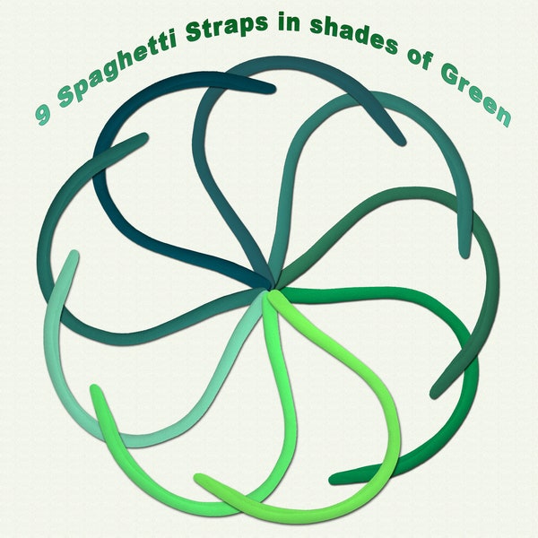 Spandex Spaghetti Straps available in 9 Shades of Green, 1/4 in Wide, assort. lengths, for swimsuits, activewear, clothing, face masks, etc.