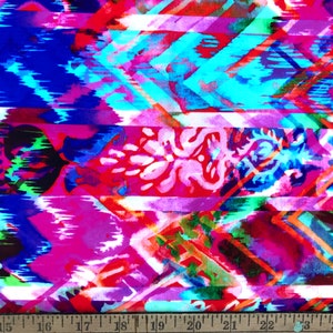 Spandex-Stoff Buntes Material - Modernes primitives helles Design - 1/2 Yard X 58 Zoll - 4-Wege-Stretch - für Sportbekleidung, Badebekleidung usw.