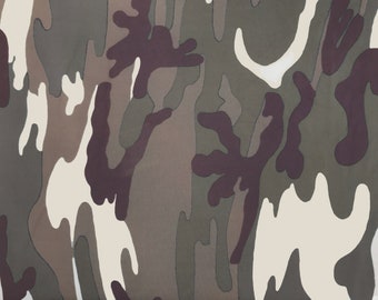 Polyester fabric spandex material - camouflage design in browns & greens -- Assorted Lengths Available - 58" wide - for activewear, and more