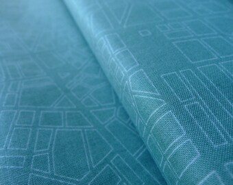 Moda Barcelona City Map Teal - Zen Chic Brigitte Heitland - Half Yard - Modern Quilting Sewing Crafting Cotton Fabric DeStash OOP