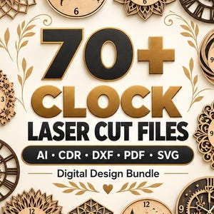70+ Clock Laser Cut Files Bundle, Clock SVG DXF cdr, ai, pdf, DIY Clock Design Collection