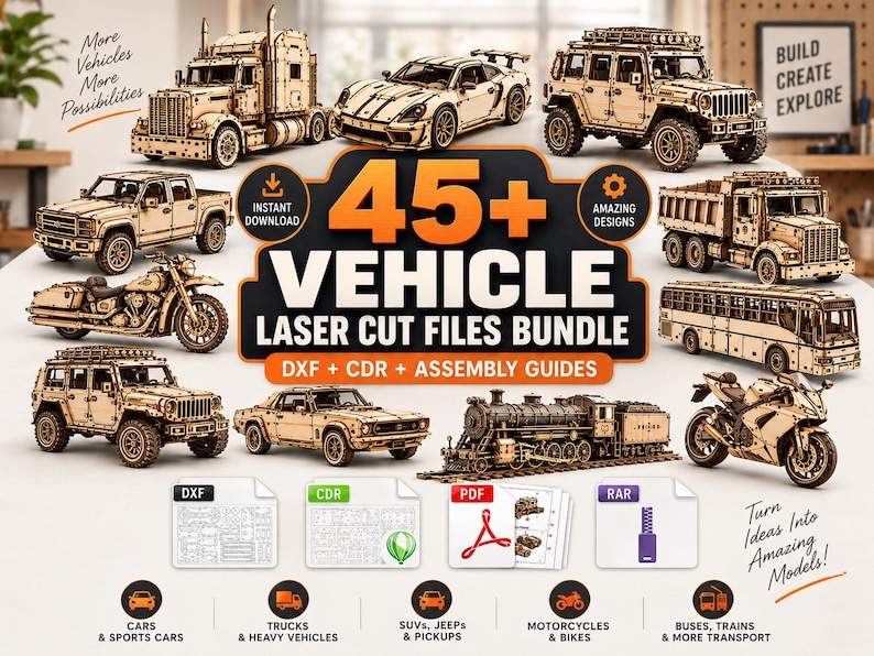 Wedding Card Design Ideas Cd R File 45+ Vehicle Laser Cut Files Bundle, Cars Trucks Suvs Pickup Motorcycles ...