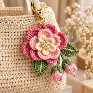 Layered Crochet Flower Keychain Pattern, Beginner Tutorial (PDF Download)