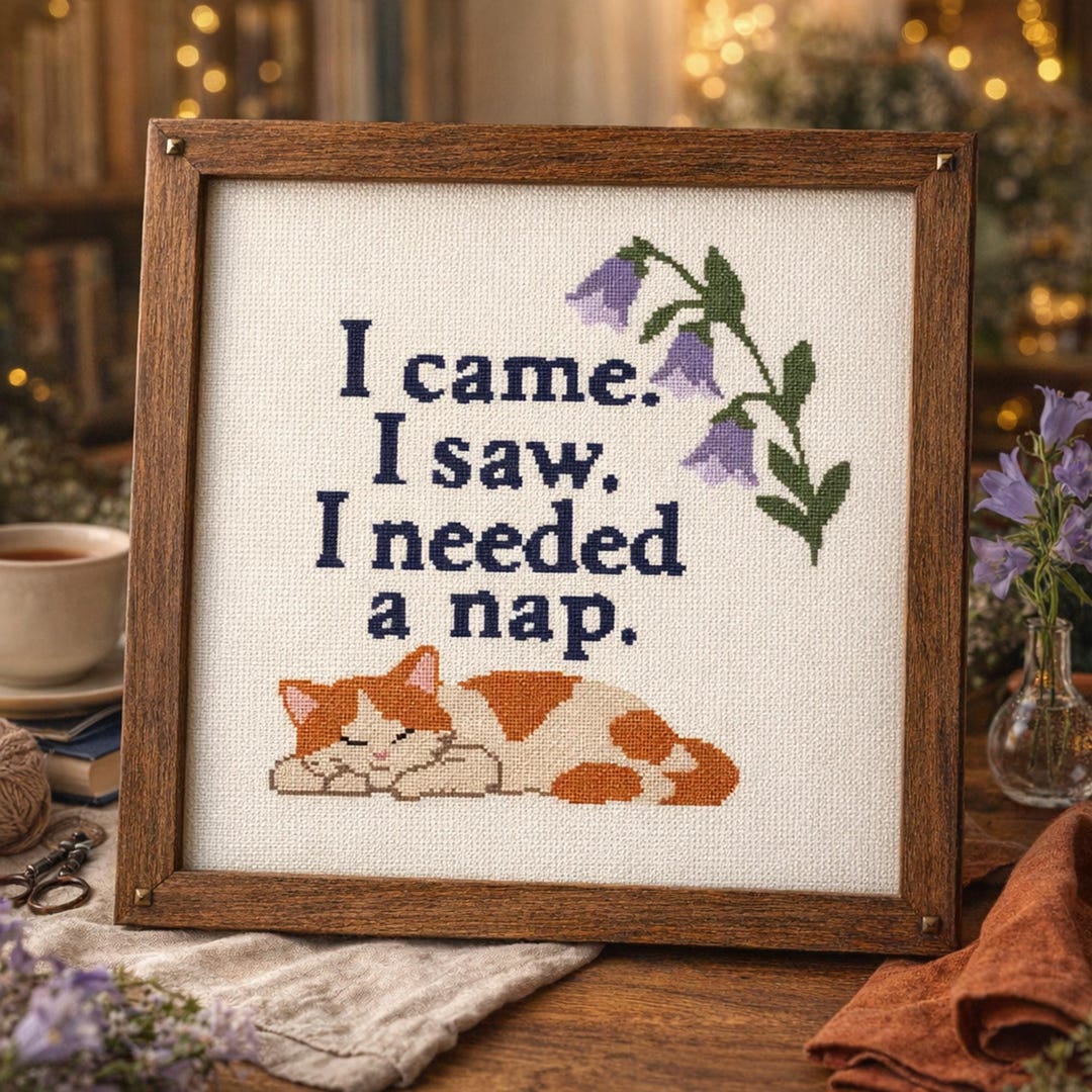 Sleeping Cat Cross Stitch Pattern: Cozy Cottagecore Floral Quote PDF - Etsy