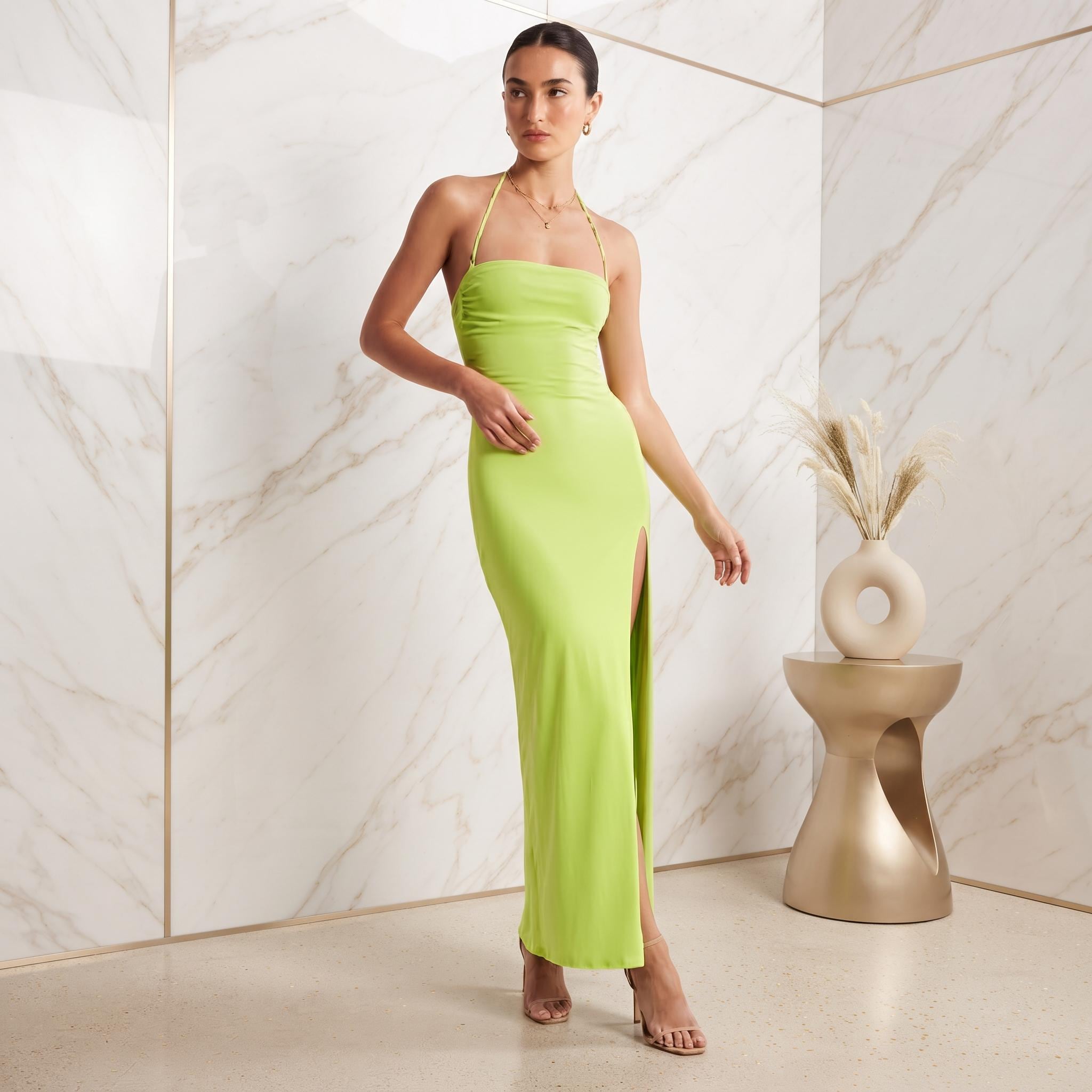 neon green dress women Maxi Sequin