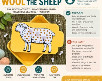 Modèle de mouton en laine (fichier STL) | Jeu d'impression 3D « Habille le mouton » | Activité de motricité fine (usage personnel)