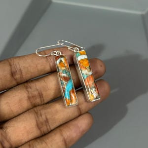 Pendientes de turquesa con forma de ostra espinosa, pendientes largos colgantes, pendientes de plata de ley 925, joyería bohemia del suroeste, regalo único para ella.
