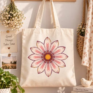 Retro Daisy PNG, 70s Flower Design | Sublimation Tote Bag Transfer