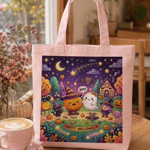 Ghost Pumpkin PNG, Kawaii Halloween Tote Bag Design With Transparent Background