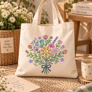 Flower Bouquet PNG, Colorful Folk Floral Digital Download | Tote Bag Design