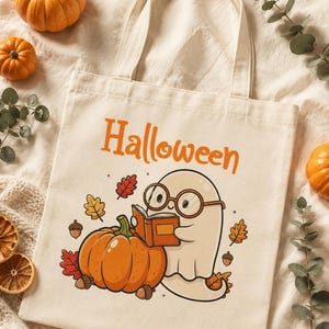 Reading Ghost Halloween PNG, Kawaii Bookworm Clipart | Transparent Digital Download