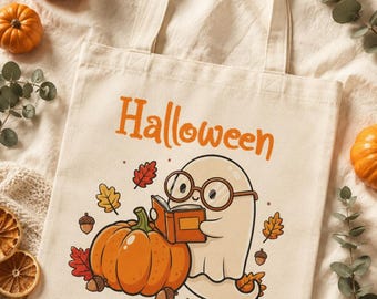 Reading Ghost Halloween PNG, Kawaii Bookworm Clipart | Transparent Digital Download