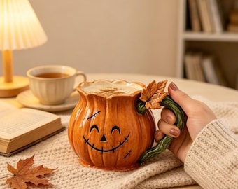 Halloween Pumpkin Mug | Cute Spooky Fall Drinkware | Novelty Coffee Cup Autumn Home Decor Gift