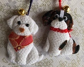 Chirimen Fabric Charm Accessories 2 DOGS Japaese Strap Netsuke Golden Retriver