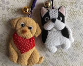 Chirimen Fabric Charm Accessories 2 DOGS Japaese Strap Netsuke Golden Retriver