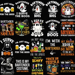 Bartender Halloween PNG Bundle, Ghost Bartender PNG, Spooky Bar Design, Halloween Drink Server Shirt, Boo Crew Sublimation, Digital Download