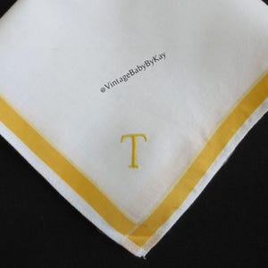 T Monogram Hanky Vintage White Wedding Handkerchief Orange Embroidery and Stripe, Something Old, UT Vols Fan