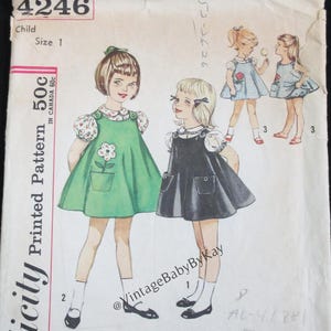 Simplicity pattern 4246 size 1, Dress or Jumper with Blouse-Slip and Bloomers, Flower Applique Transfers, Vintage 60s Fashion