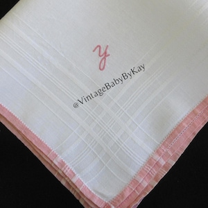 Y Monogram Hanky Vintage Pink Embroidery on White Linen Wedding Handkerchief Something Old Personalized Gift Hankie Letter Y
