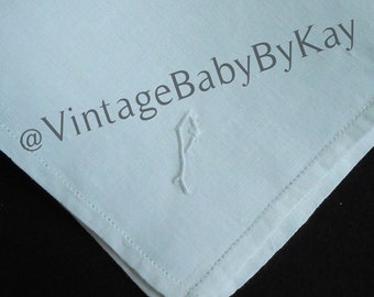 P Monogram Vintage White Linen Hanky Embroidered Hemstitched Wedding Handkerchief, Something Old Tears of Joy, Gift Hankie Letter P