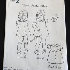 Children's Corner pattern Carol's Belted Apron size 2, A-Line Shift Dress with Collar and Short Sleeves, 1979