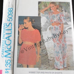 May include: A vintage McCall's sewing pattern, featuring a retro design for a top, pants, or shorts. The cover includes images of the finished garments and the text "MAKE IT TONIGHT". The pattern number is 5098.