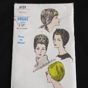 Vogue 6121 Hats for Women in 3 Styles, Hat Wardrobe Sewing Pattern, Turban, Tied Bandeau, Cloche with Back Fullness, Chemo Hats, Vintage 50s