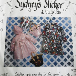 Sydney's Slicker & Tulip Tote pattern by My Sunday Best, size 3-8 Girl Raincoat with Detachable Hood and Bow, Vintage 90s