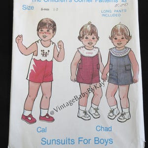 Patrón de costura para trajes de sol para niños talla 6 meses - 1 - 2, mameluco, canesú redondo Chad + canesú festoneado Cal