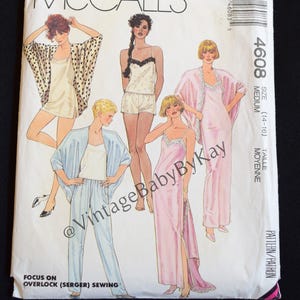 McCall 4608 size Medium (14-16) Sewing Pattern 80s Lacy Sleepwear Nightgown Pajamas, Cocoon Style Jacket