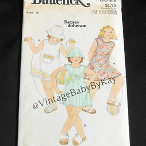 Butterick pattern 5944 Betsey Johnson Design Sundress or Jumper and Hat, size 6 Vintage 70s, Sleeveless Button On Shoulder