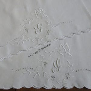 Pillowcase Pair with G Monogram White Linen with White Cutwork Embroidery, Vintage Linen Heirloom Bed Linens, Personalized Gift Letter G