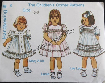 Children's Corner pattern Handsewing III Mary Alice Lucie Lee Lee size 3-4 OR 5-6 Heirloom Sewing Pattern Little Girl Dressy Dress 1980s OOP