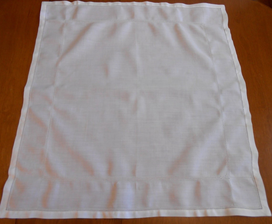 Square Linen Tablecloth Vintage White on White Hemstitched Hem - Etsy