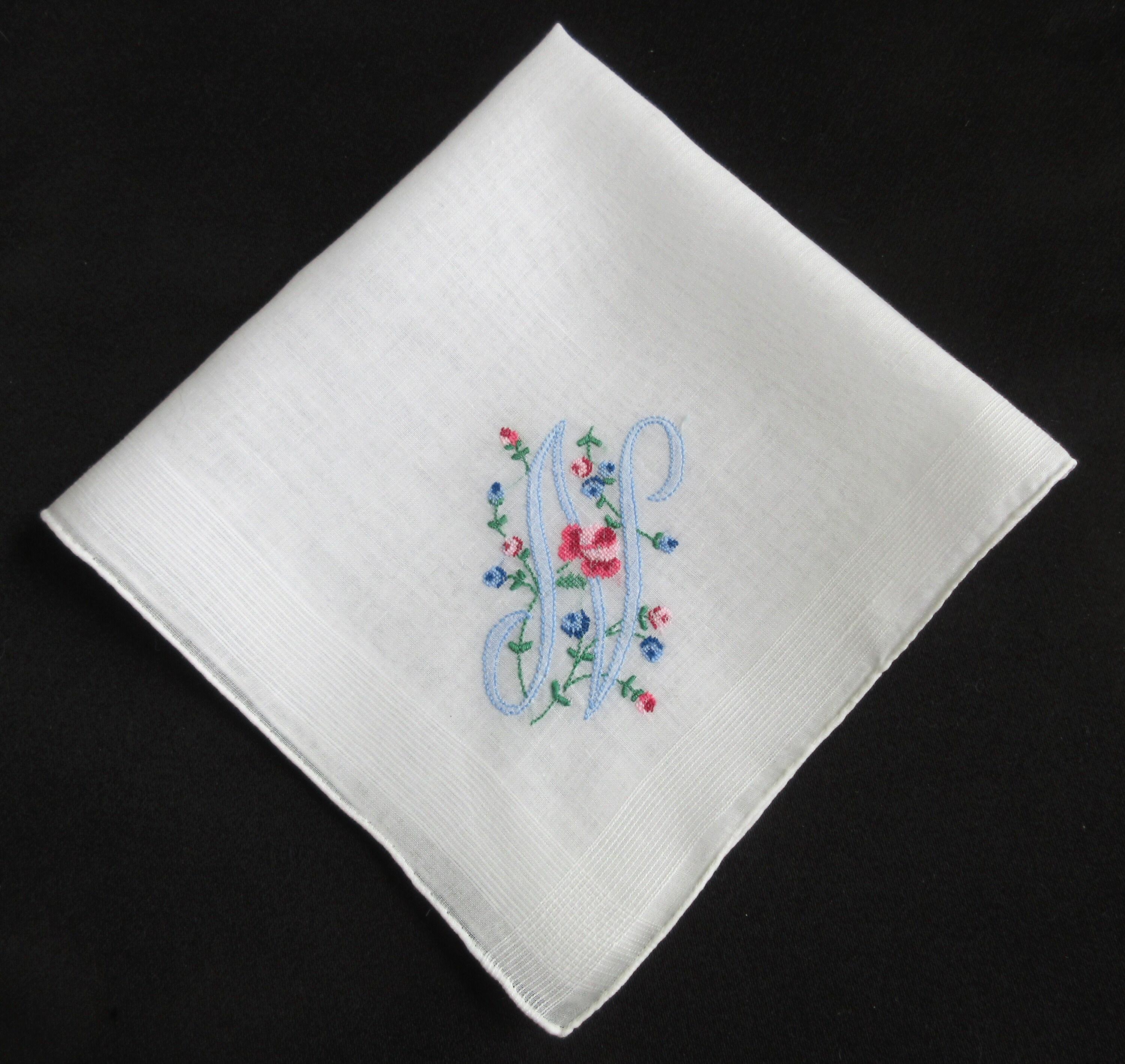 N Monogram Vintage White Hanky Petit Point & Shadow