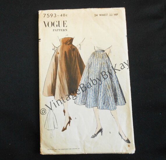 Vogue 7593 size 24 waist 33 hip Vintage 1952 Sewing Pattern | Etsy