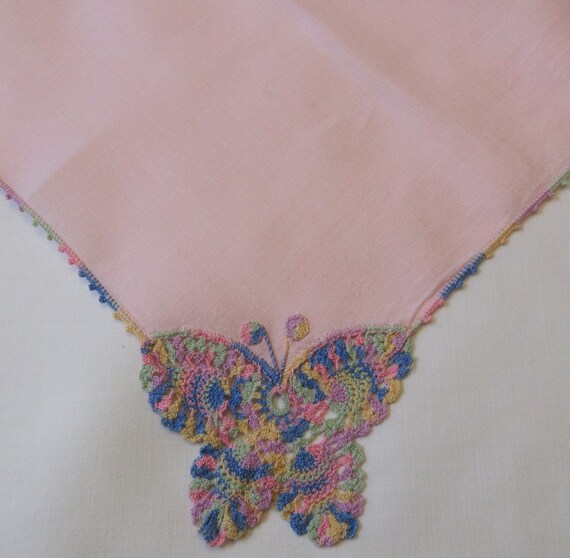 Butterfly Hanky with Beautiful Hand Crochet, Vari… - image 4