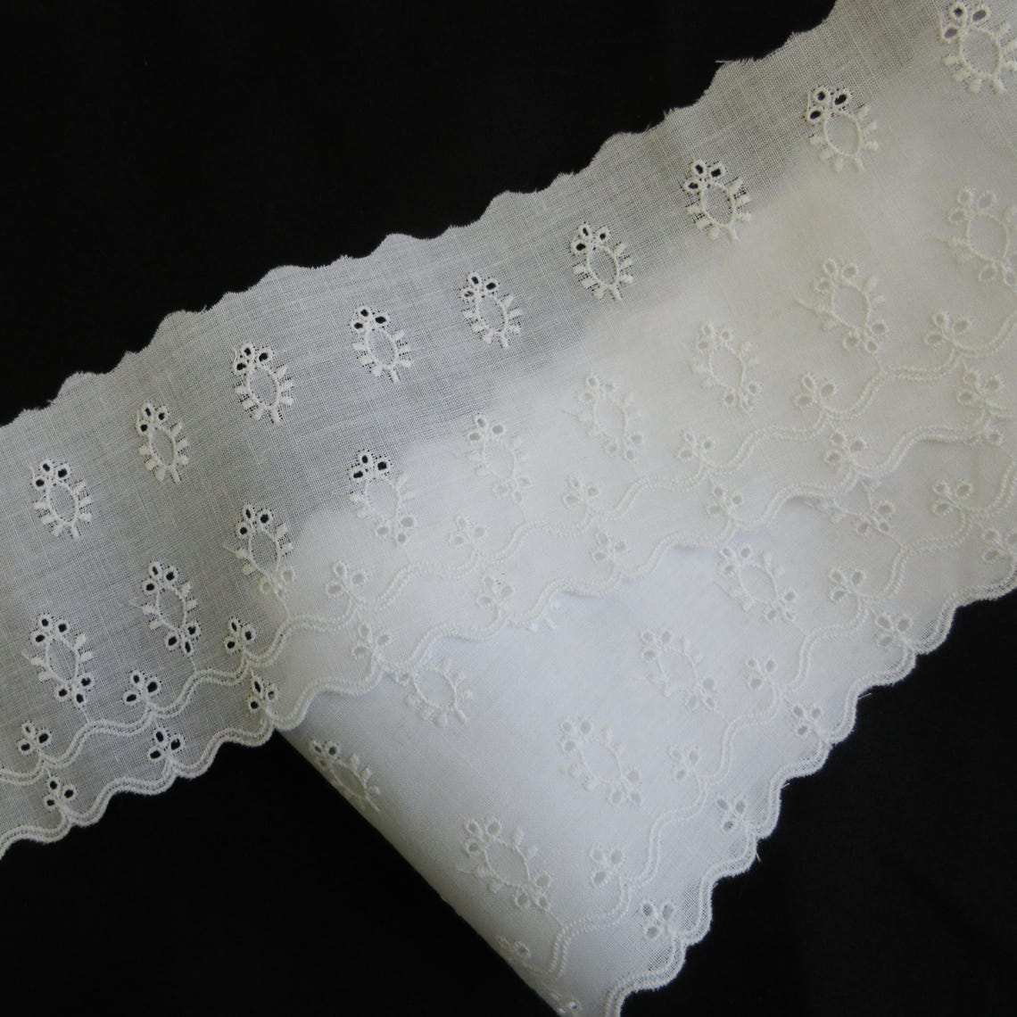 Machine Embroidery Edge Eyelet Embroidery Edging Yardage, French Machine Sewing Supply, WHITE ...