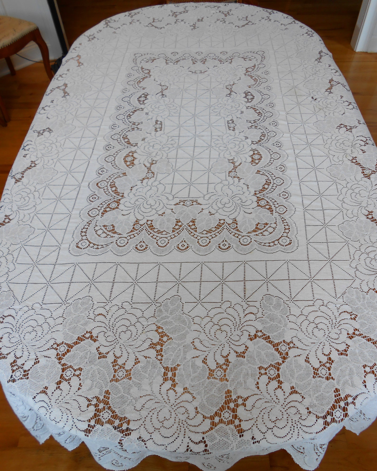 Quaker Lace Tablecloth Geometric Floral Creamy Ivory Ecru Etsy