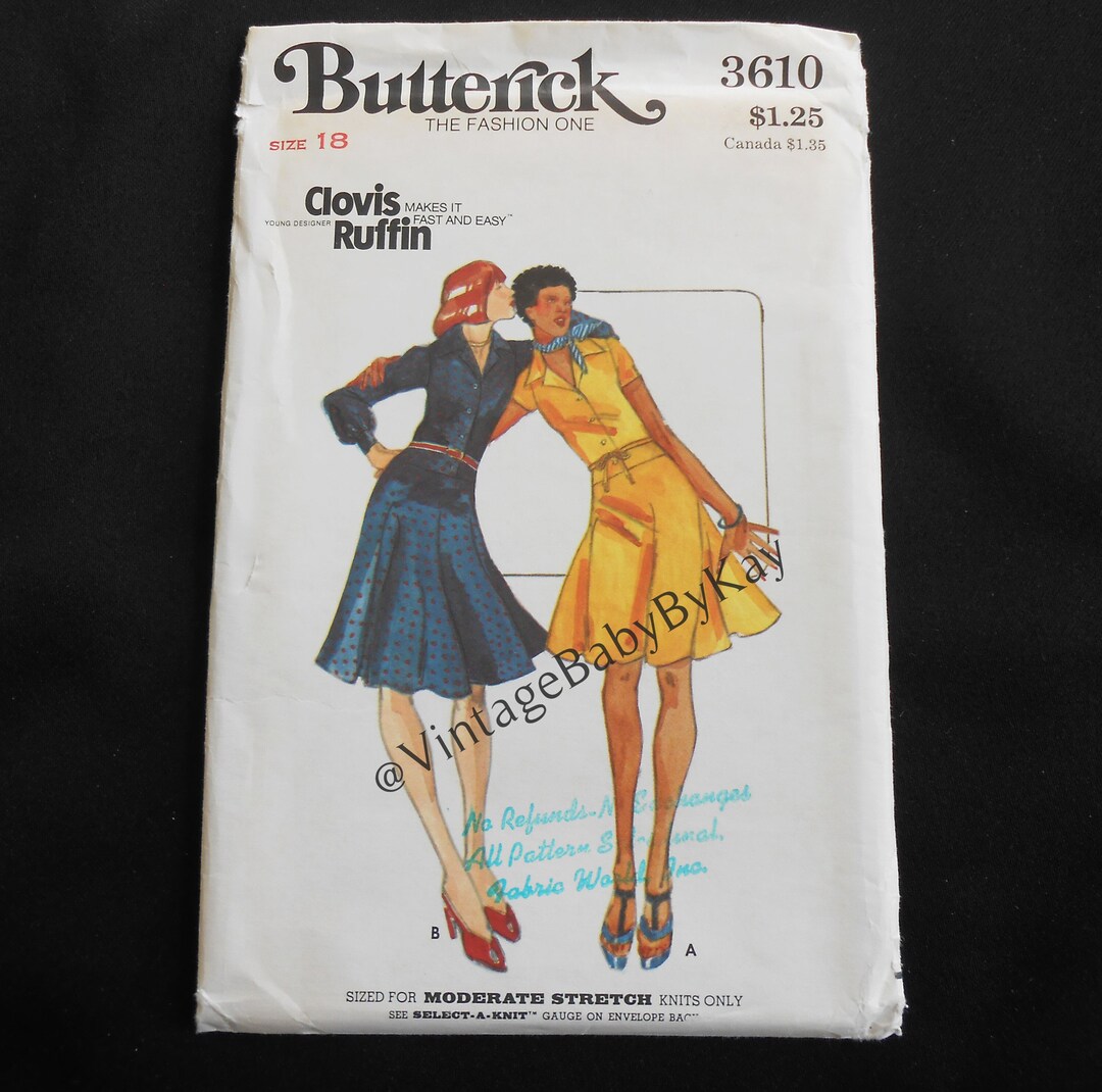 Butterick 3610 Sz 18 Adult Woman Sewing Pattern 70s Flared Dress by