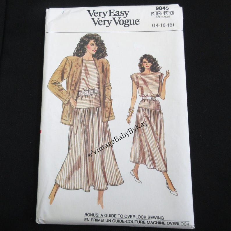 Vogue 9845 Size 14-16-18 Drop Waist Dress With Unlined Jacket, Very ...