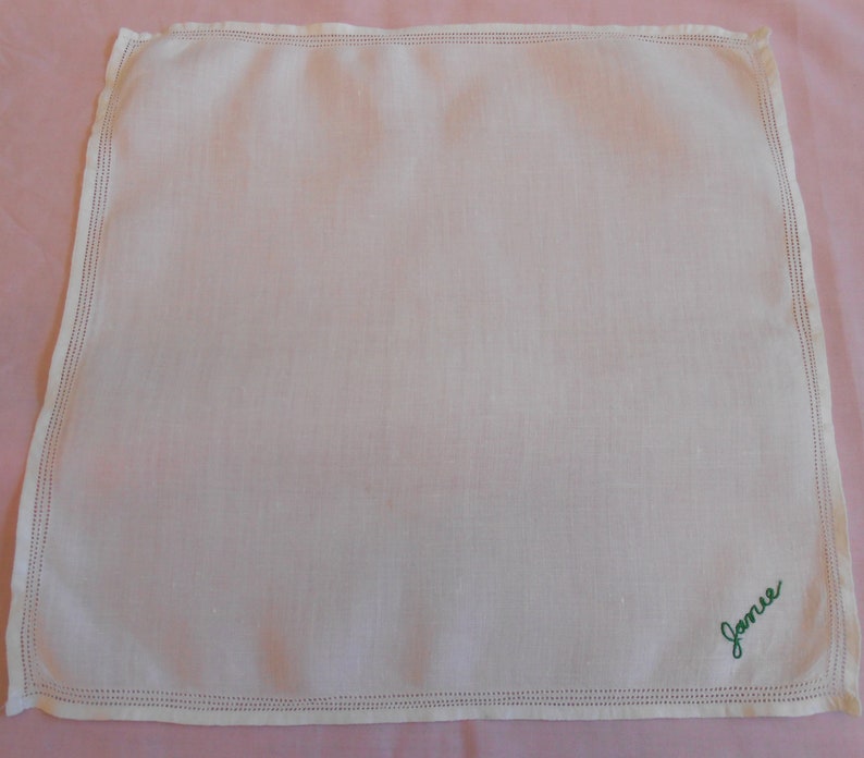 Janie Monogram Hanky Vintage White Linen Handkerchief With - Etsy