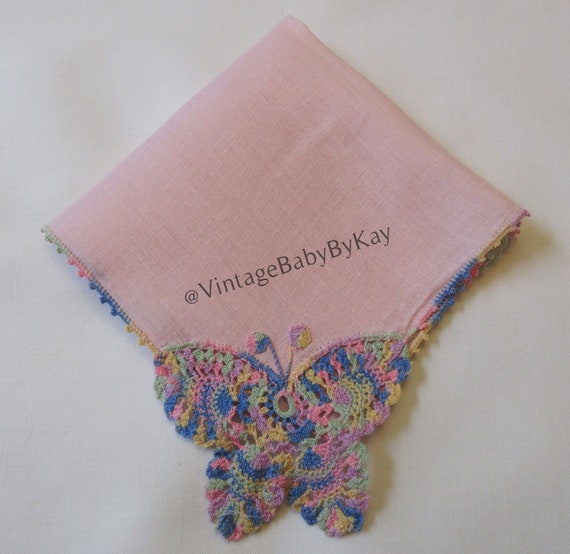 Butterfly Hanky with Beautiful Hand Crochet, Vari… - image 1