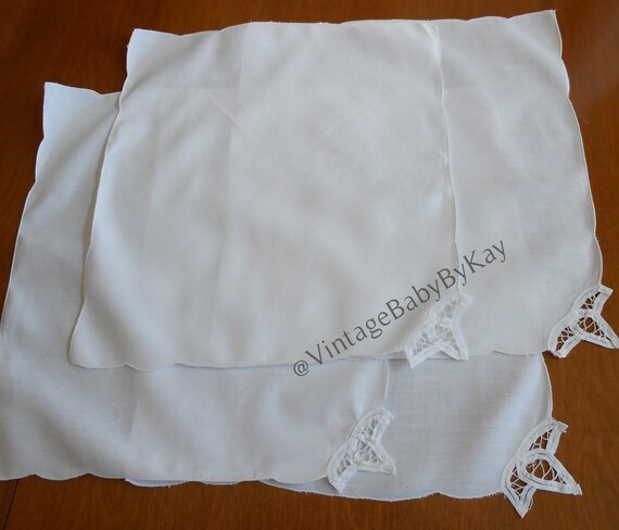 Vintage White Linen Battenburg Lace Dinner Napkins 18" NOS 2 Packages 2 Per = 4 