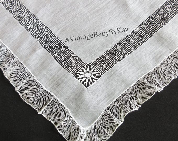 White Ruffle Edge Ruffle Edge Wedding Hanky, White Cotton With Openwork Hemstitching ...