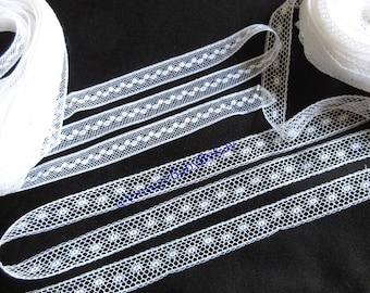 Heirloom Lace Yardage WHITE Dot Pattern INSERTION, Choice of 2 Styles .5" wide, 11+ yards each Avail Imported Trim for French Machine Sewing
